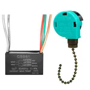 Ceiling Fan Pull Chain  3 Speed 4 Wire, Ceiling Fan Capacitor CBB61 4uf + 4uf + 2.5uf 5 Wires 250V, Light  for Fan and Light (ZE-268S6 Antique, 4+4+2.5uF)
