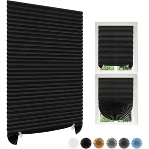 Temporary Light Filtering Paper Blinds No Drill Self Adhesive Cordless Cut to Size Pleated Shades for Kitchen Bathroom Windows Doors 1 Pack Black 24x59 in