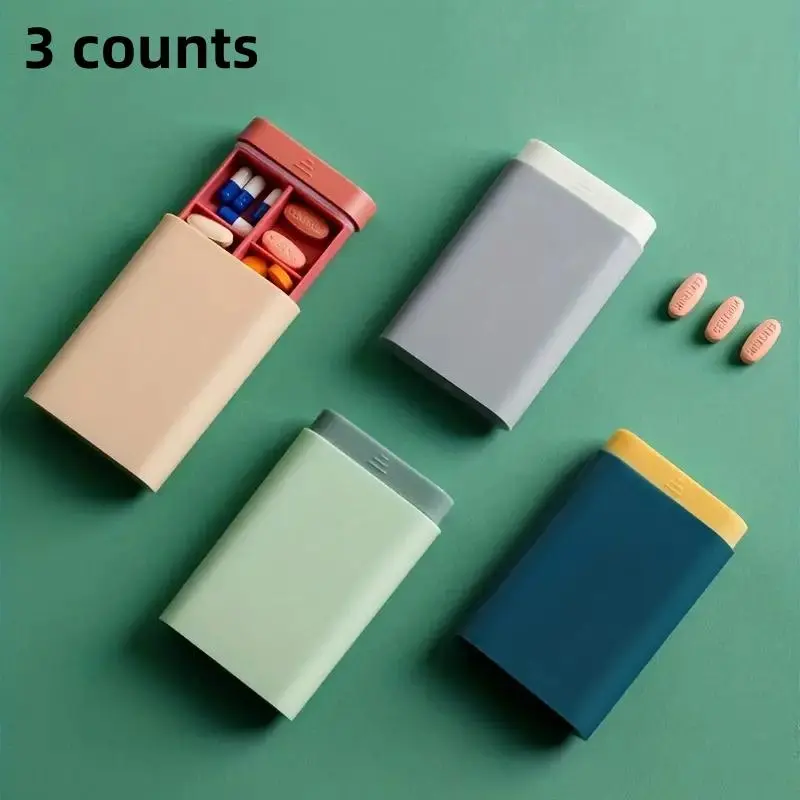 Portable Pill Organizer, Medicine Organizer, 3 Counts Random Color Multi-grid Pill Box, Pill Storage Box for Travel, Small Organizer for Daily Use, Healthcare