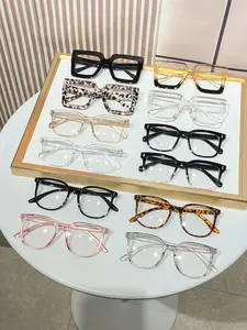12pcs Women's Square & Cat Eye Combination Glasses, High-End Fashion Casual Flat Lenses, Unisex European Style Decorative Eyewear, Square Frame Eyeglasses, Stylish Trendy Eyewear