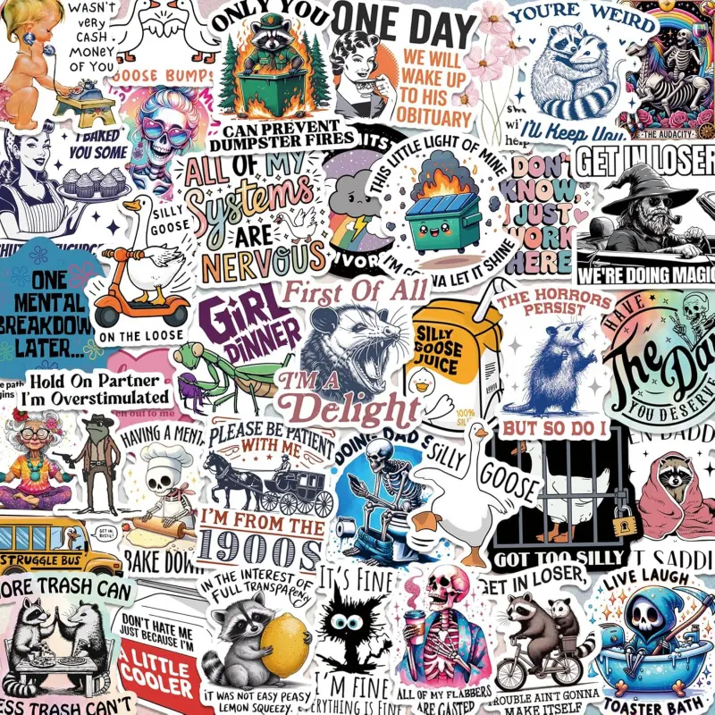 200 PCS No-Repeat Funny Holographic Waterproof Vinyl Sarcastic Meme Stickers for Adults, Smartphone-Cellphone Handheld Devices Decal, Phone Accessories for Laptop, Water Bottle