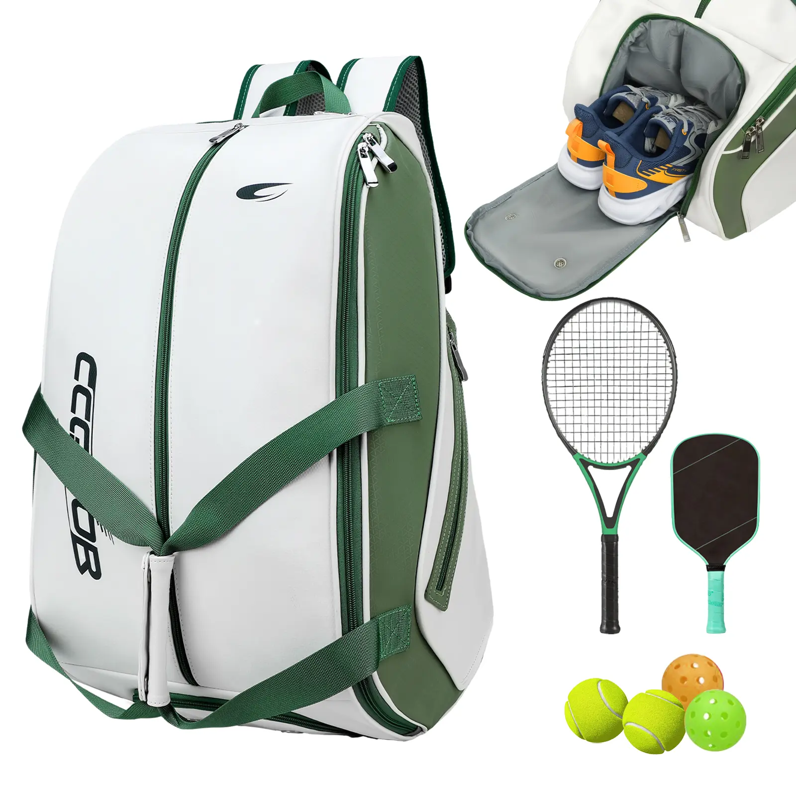 [High quality] Tennis Bag Holds 2 Rackets, Professional Tennis Bags for Women, Tennis Backpack with Ventilated Shoe Compartment(green)