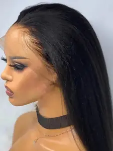 Soft No Glue Pre-Bleached 26 Inch Long 180% Density Daily Yaki Straight Hair 13x4x1 Lace Front Wig, High Temperature Resistant, Glueless Hair Wigs