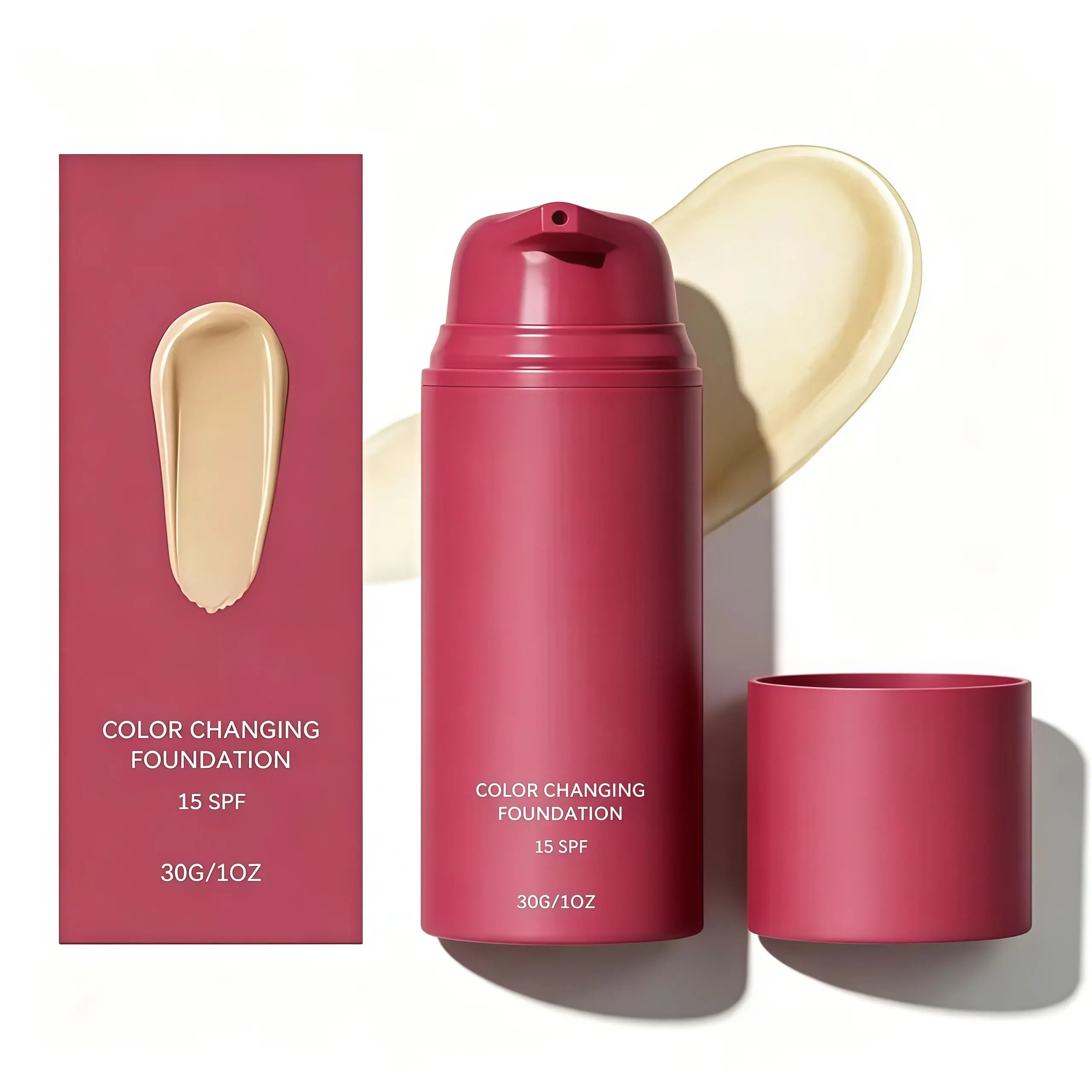 Color Changing Foundation, Skin Tone Adapting Liquid Foundation for Natura Finish, Lightweight Buildable Coverage, SPF 15Makeup for All Skin Types, 1 FIOz(A) Concealer Cosmetic, Natural-Tone Color-Correcting Liquid Foundation