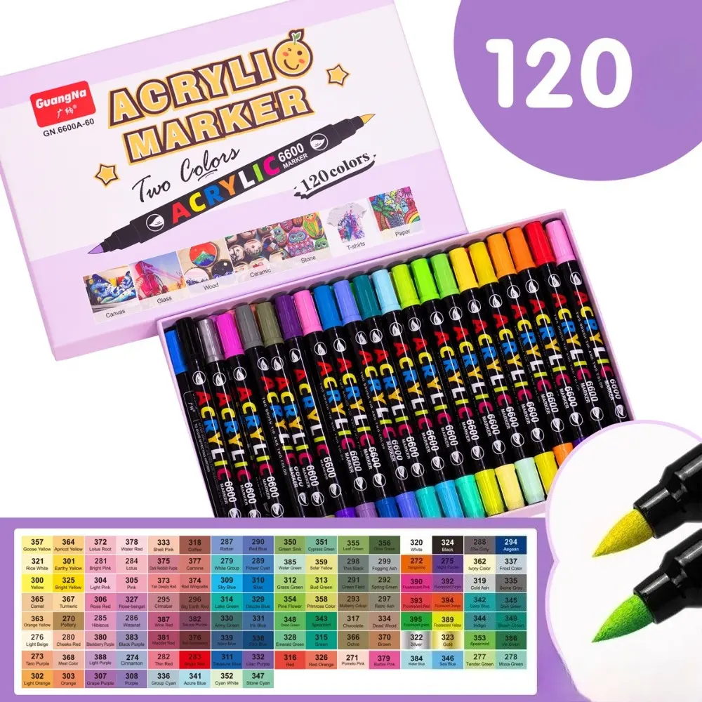 84/120 Color Dual-Head Acrylic Paint Markers, Soft Brush Tips for Calligraphy & Graffiti, Office & School Supplies, Creative Art Tools