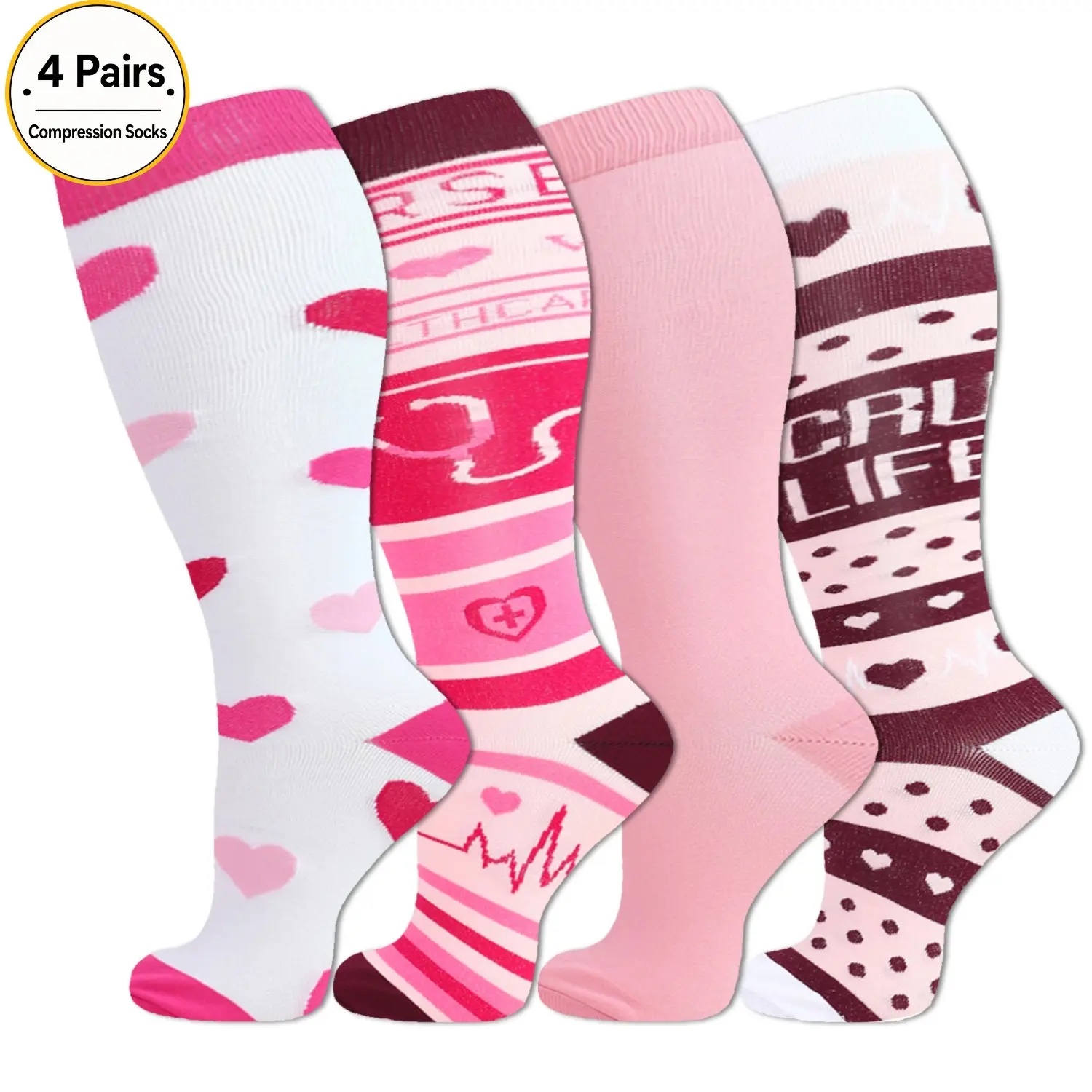 Compression Socks for Women & Men, 4 Pairs Plus Size (15-20 mmHg), Soft Breathable Athletic Socks for Work, Travel, Walking, Running & Everyday Comfort
