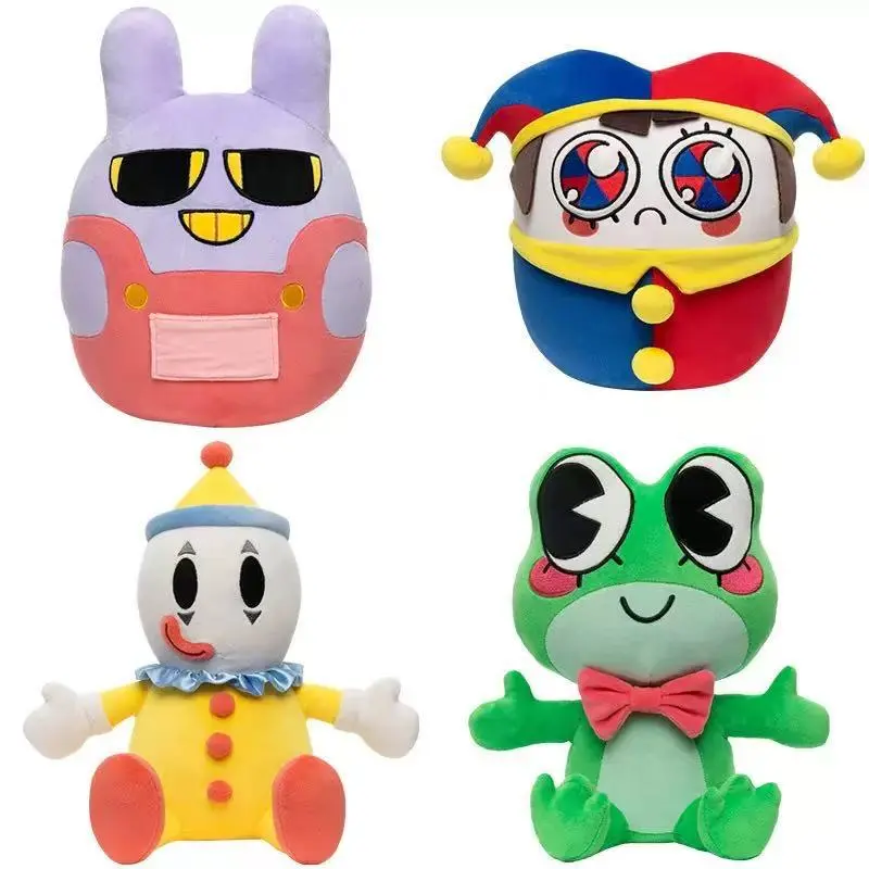 Circus cartoon plush toys, funny clown, rabbit, and frog dolls, soft and cuddly cushions and pillows, niche anime-style collectibles and creative holiday gifts.