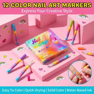 12 Colors Nail Art Marker Pens, 0.5mm Ultra Fine Tip, Quick Drying Water-Based Ink, Smudge-Proof, Rich Pigment, Long-Lasting, Beginner Friendly, Professional DIY Nail Liner Tools for Dotting, Lining, Graffiti & Complex Nail Patterns