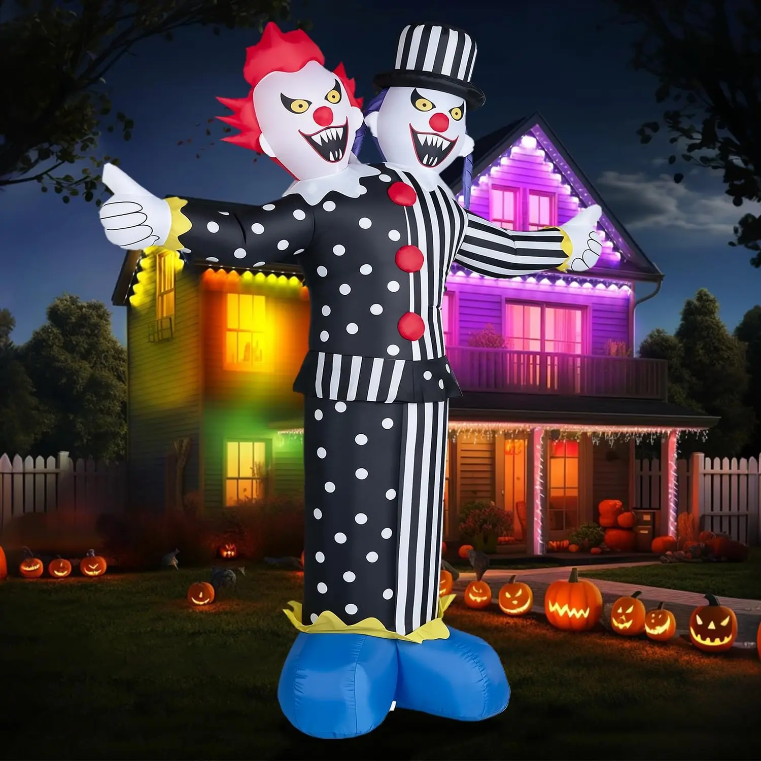 8FT Halloween Inflatable Decorations with 2-Headed Clown Outdoor | Halloween Inflatables with Bright LED, Outdoor Decor Inflatable Blow Up for Yard Scaryspooky season decor, spooky yard decor, halloween yard decor, halloween gift for him and her, 2026 gif