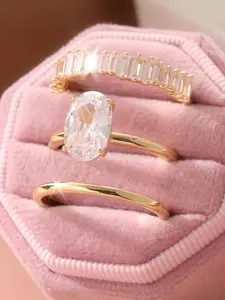 Women's Elegant Cubic Zirconia Ring Set, Exquisite Trendy Ring Set, Fashionable Jewelry for Women As Engagement & Wedding Ring, Engagement Ring Accessories