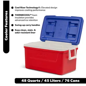 Igloo 48 QT Laguna Hard Sided Ice Chest Cooler, Red White & Blue