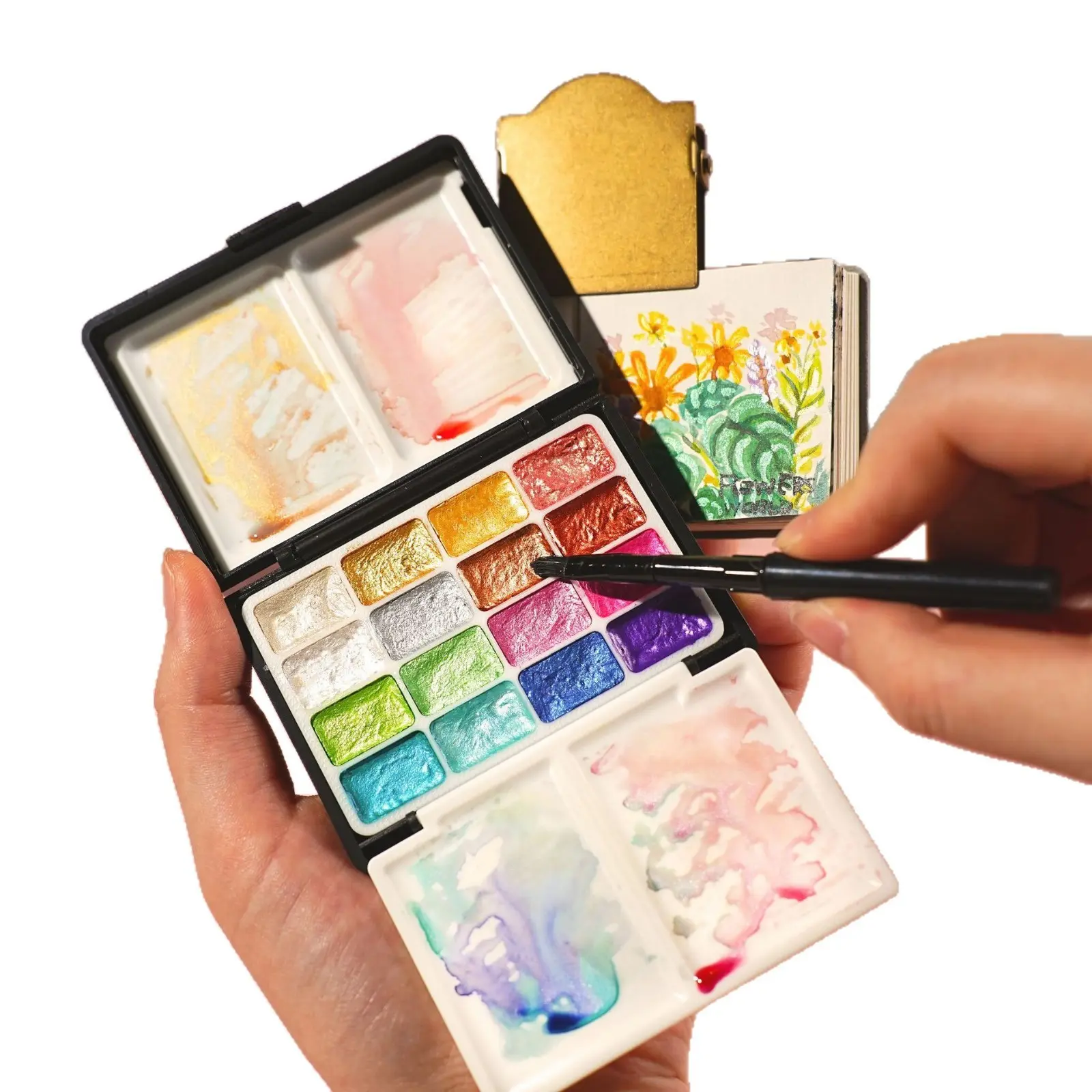 32 Colors Pearlescent Watercolor Paint Set, Portable Palette Box, DIY Art Supplies for Design, Sketch & Painting, Ideal for Artists, Travel Painting Supplies, Art Drawing Supplies