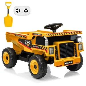 GARVEE 12V Electric Ride On Dump Truck for Toddlers with Remote Control, Dump Bed, Shovel, LED Lights, Music, 4 Wheeler Construction Vehicle for Ages 3-8, Yellow