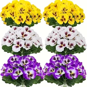 6 bouquets of outdoor artificial flowers, Lifelike artificial flower - Bright yellow, purple and white artificial flowers, suitable for outdoor decoration, indoor/outdoor use, realistic home flowerpots, front doors, porches, courtyards, gardens