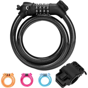 Lock, 3.9  4-Digit Resettable Combination Password Anti-  Lock, Cute Coiled  Lock with Mounting Bracket, Suitable for Bicycles, Electric Scooters, Ebikes (Black-12mm)