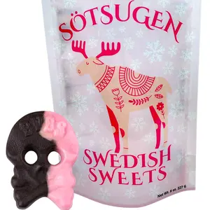 Bubs Pink Foamy Raspberry Licorice Skulls Swedish Candy 1/2 lb - Vegan
