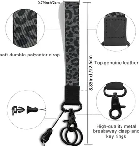Cute Wrist Lanyard for Keys, Keychain, Wallet, Id Holder, Cell Phone, Wristlet Lanyard Key Chain Holder（Black Leopard）