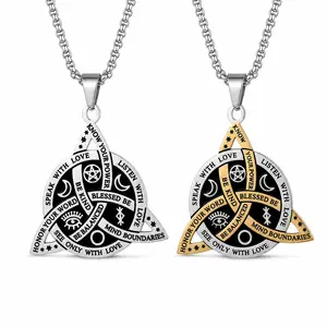 2 Pcs Celtic Triquetra Necklace, Stainless Steel Triple Knot Pendant with Inspirational Words, Spiritual Symbol Necklace Gift for Women Men