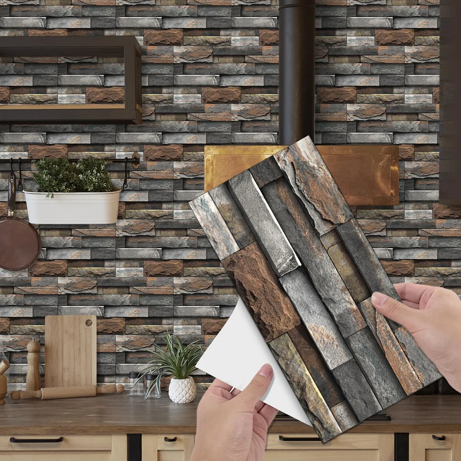 Stone Brick Pattern Wall Tile Sticker, Self Adhesive Wall Tile Sticker, Decorative Wall Sticker, Waterproof & Anti-fouling Wall Decal for Kitchen & Bathroom, Self Adhesive Tiles
