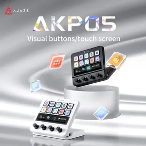 AJAZZ AKP05E Desktop Controller: Multi-function knobs and buttons / Customizable functions / Touchscreen display / Wired connection / One-touch control of all desktop lighting and devices / Multi-function streaming controller