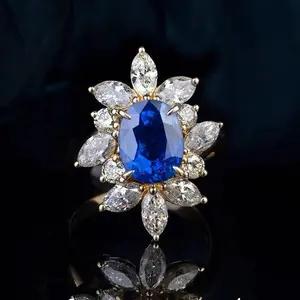 Two For One!!! Adjustable opening ring Color Treasure Sapphire Flower Ring Luxury Premium Retro Blue Zircon Ring