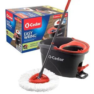 O-Cedar EasyWring Spin Mop With Bucket - Hands-Free Wringing, Telescopic Handle, Microfiber Mop Head, Washable, Removes 99% of Bacteria, Safe for Hard Floors