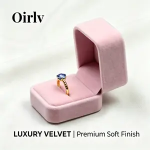 Oirlv Premium Pink Velvet Ring Box -Jewelry Organiser,Classic Design Minimalist Jewelry Storage Case for Engagement & Wedding - Elegant Keepsake Box for Anniversary Gifts