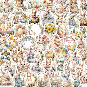 50 Cartoon Easter Bunny Graffiti Party Stickers, Guitar Notebook Luggage DIY Waterproof Reusable Decals, Flat Sticker Type, No Ca Prop 65 Warning