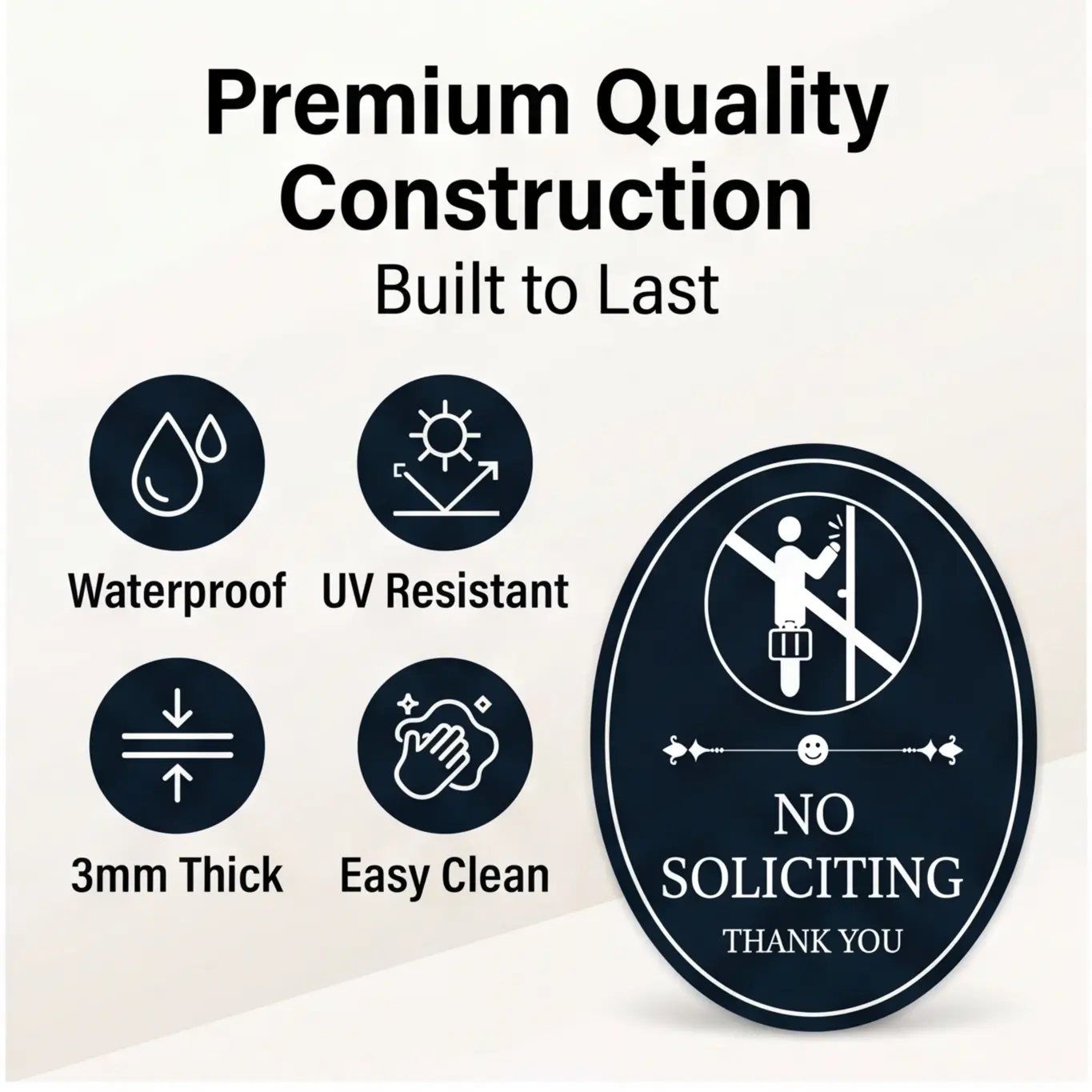 Premium Quality Outdoor No Soliciting Sign, 3mm Thick, Waterproof, UV Resistant, Easy Clean Home Decor Plaque, Casual, Simple