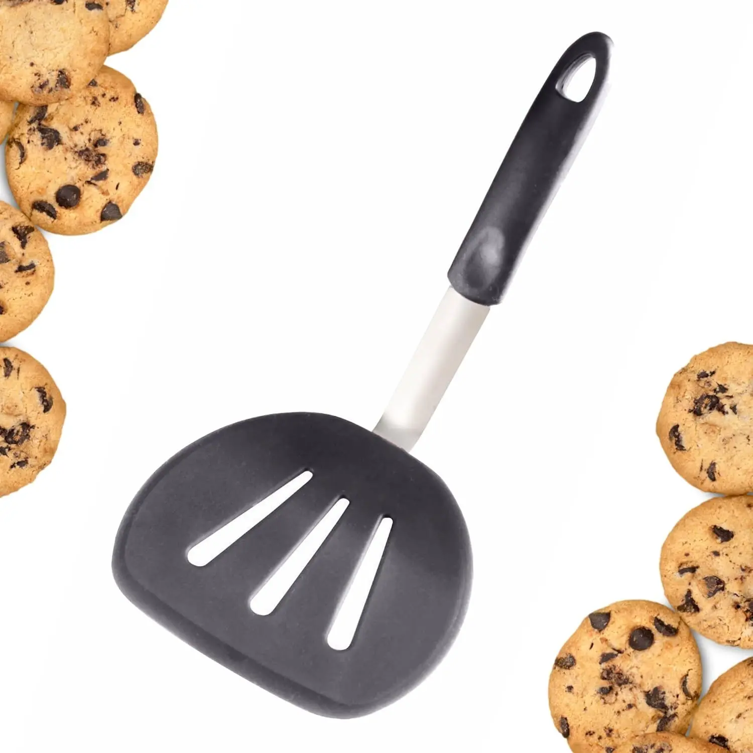 Flexible Wide  Turner Spatula - High Heat Resistant to 600?F, Hygienic One count Design, Non Stick Rubber Kitchen Utensil for Fish, Egg, Pancakes, Cookies & more (Stormy Grey)