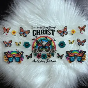 I Can Do All Things Through Christ Butterflies-UVDTF Wrap 16oz Cup Wrap Decorative Stickers Waterproof Glass