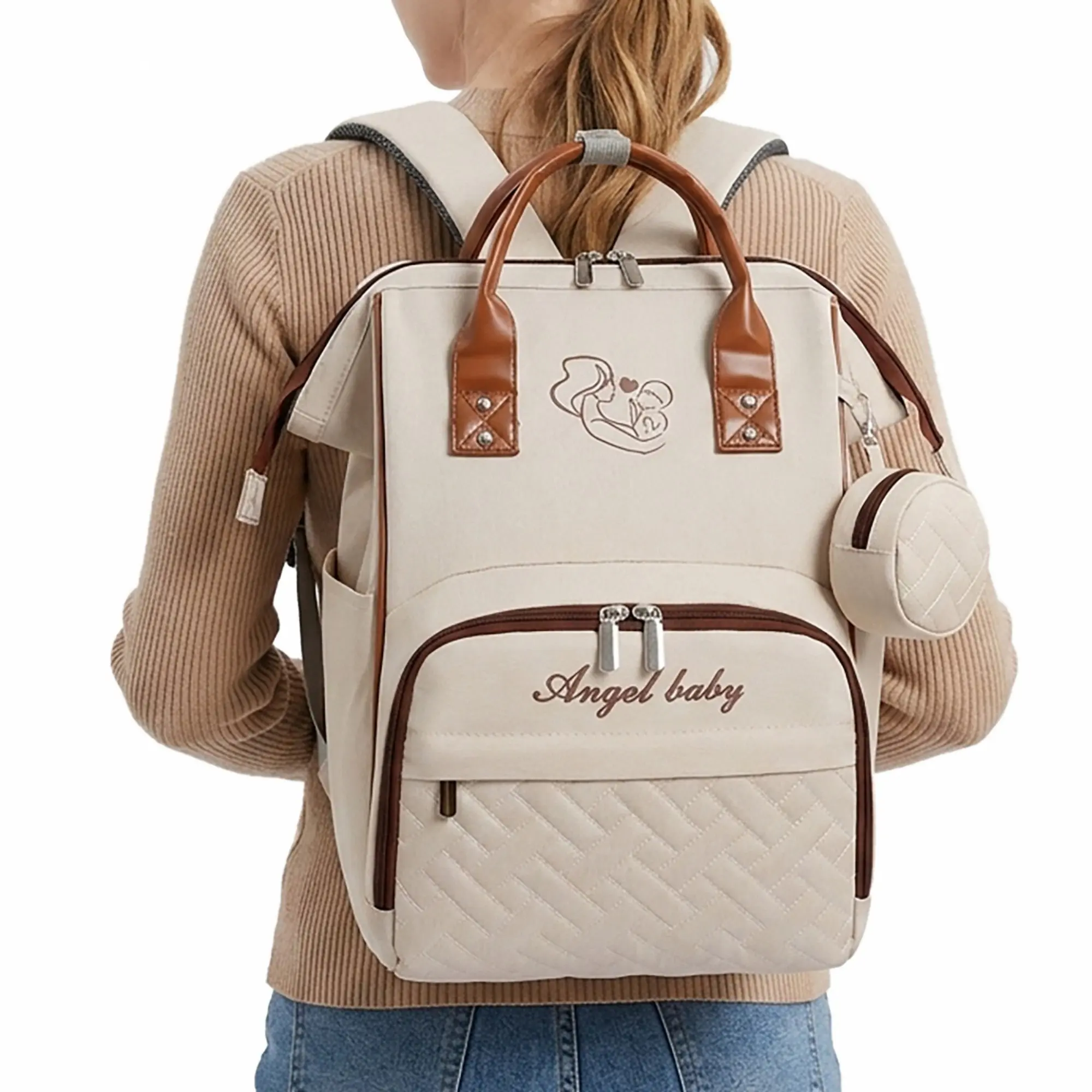 High-Quality Multifunctional Mom Backpack, Large Capacity Baby Diaper Bag with Detachable Stroller Straps and Multiple Compartments, Travel Diaper Bag for Parents