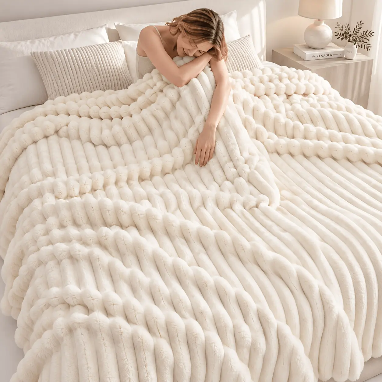 Luxury Ribbed Quilt - Ultra-Soft Plush Fleece, Lightweight Breathable, Premium Quality Indoor/Outdoor Blanket for Sofa Bed, Camping, Bedding - Room Decor Accessories, Bedroom Items, Aesthetic Room Stuff, Home Goods
