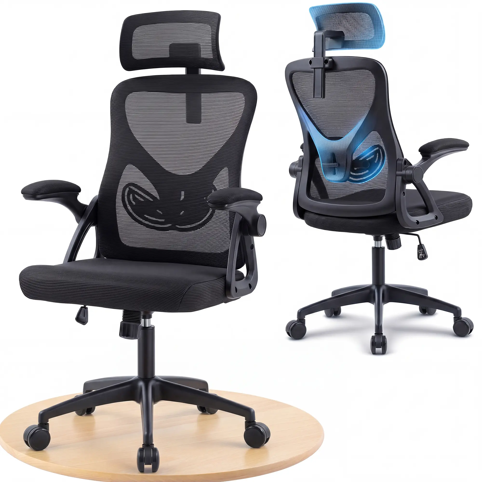 [DealsForYouDays] Ergonomic Office Chair–Mesh Computer Chair with Adjustable Lumbar Support, 2D Headrest, Foldable Armrests & Class 3 Gas Lift–Comfortable Home Office Desk Chair for Long Sitting, 400 lbs, Ideal for Office Work, Kids Study & Home Gaming