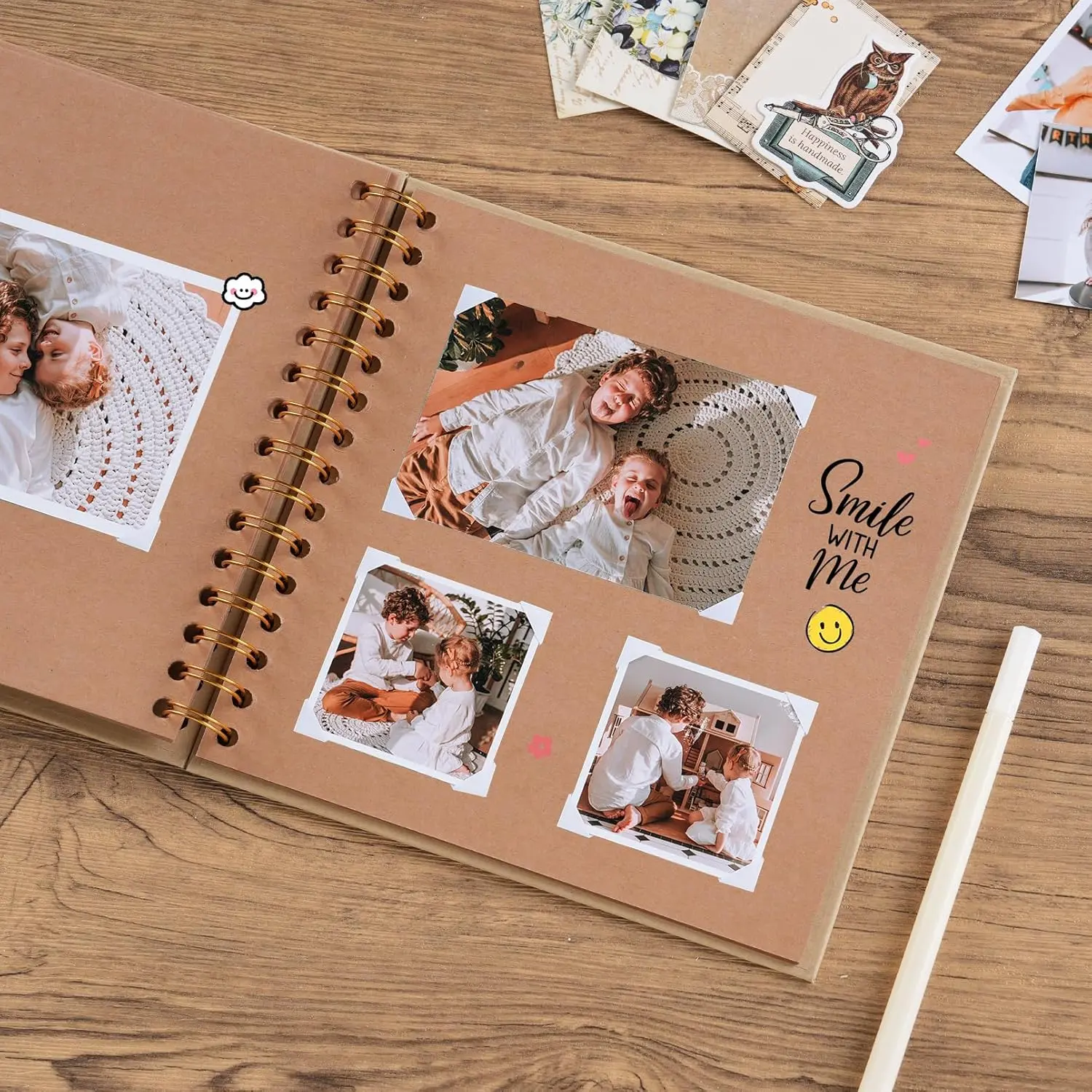 8x8 Photo Album Scrapbook, 40 Pages Brown Kraft Paper Memory Book for Photo Journaling, Lay Flat Art & Craft Projects Album, Family Memory Book, Baby Milestone Album Wedding Gifts Handcraft