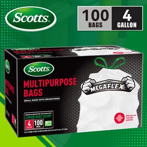 Scotts 100 Bags 4 Gallon 1 Pack Expandable Plastic Disposable Garbage Bags-Super Strong Trash Bag, Leak-Resistant, Odor-Proof For Bedroom, Kitchen, Living Room, Outdoor, And Toilet Use - Convenient And Sanitary Waste Solution MULTIPURPOSE BAGS