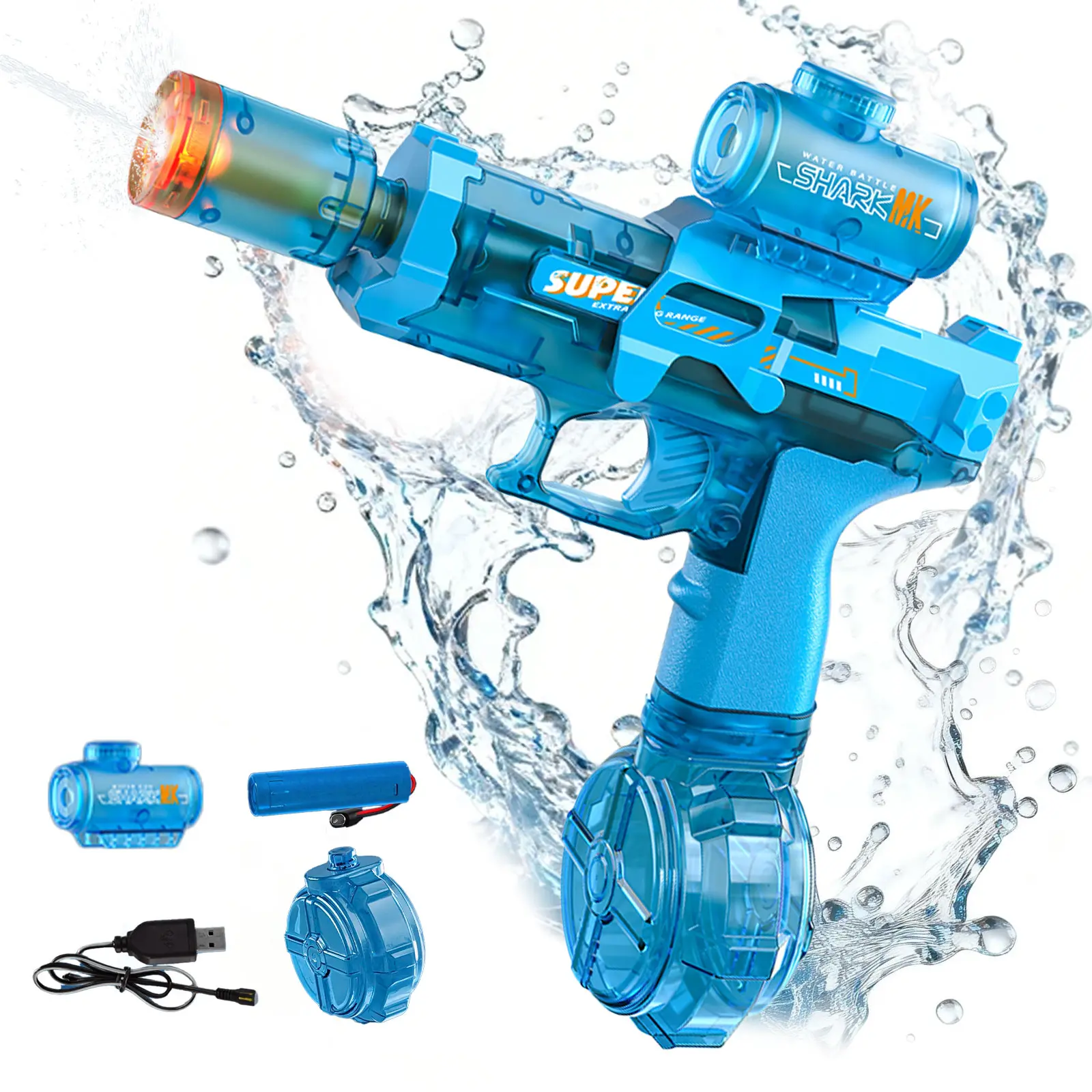 Ultimate Battle Powerful Electric Water Blaster, Automatic Squirt Toy with Glowing Muzzle, 320cc High Capacity, Up to 32 FT Range, Summer Outdoor Party Plaything, Outdoor Fun for Adults & Kids