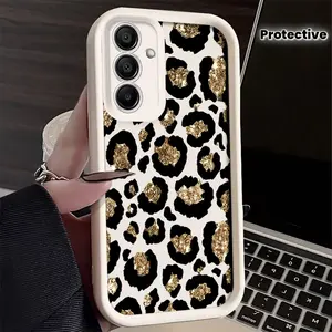 Phone Case - A Mobile Phone Case Featuring a Golden Leopard Print Design in Black And White, Made of TPU for Full Coverage And Anti-Fall Protection, Compatible with Various for Samsung Galaxy S26,S26PLUS,S26ULTRA,S25,S25PLUS,S25ULTRA,S24,S24FE,S24PLUS,S24
