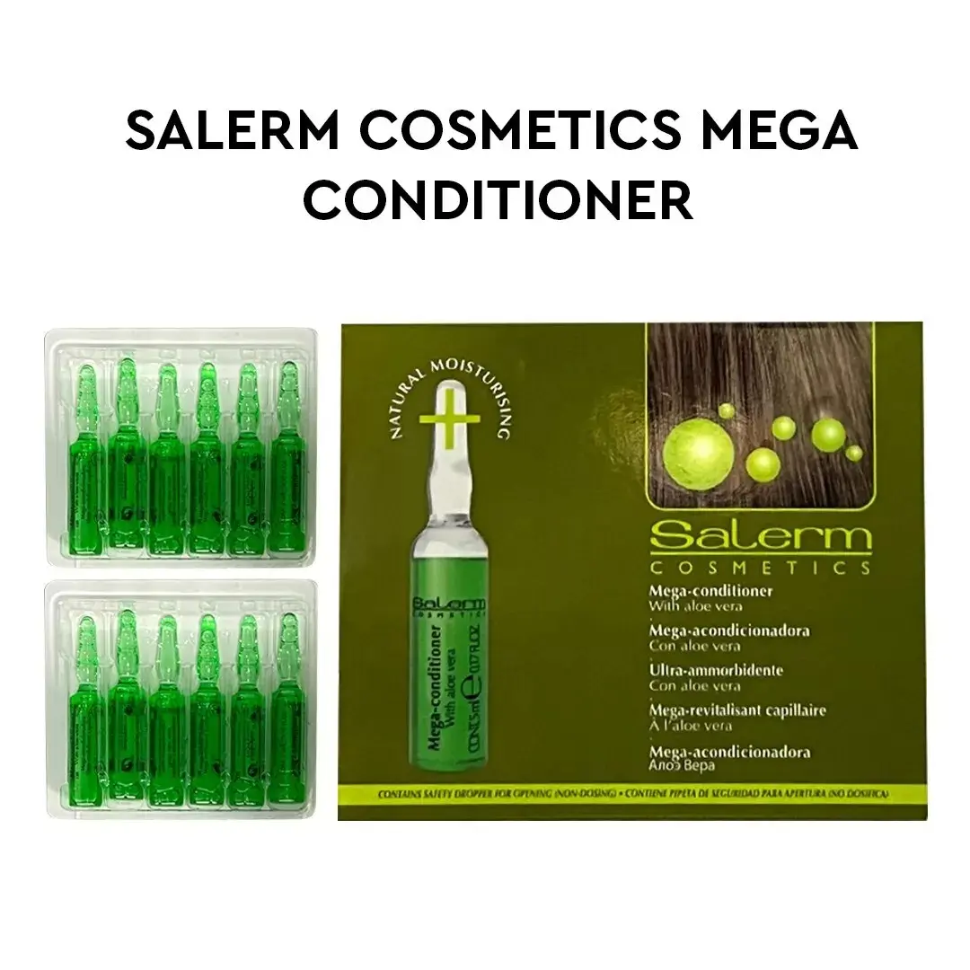 SALERM Mega Conditioner - Liquid Keratin Repair Haircare Treatment, Alcohol-Free Aloe Detangling Moisturizer, Hydrating Support for Any Hair Type - 12 Vials x 0.17 oz, Ammonia-Free Formula, Detangling Conditioner
