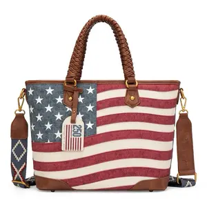 Montana West American Flag Braided Handle Concealed Carry Tote Bag