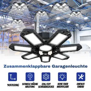 FOLDABLE GARAGE LIGHT 600W Deformable Bright Shop Ceiling Bulb Lamps E26/E27 6500k Barn Warehouse Garage Foldable 7+1 Panel Work Light Super Bright Illumination Easy Installation