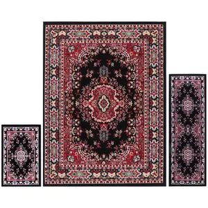 Home Dynamix Ariana Ksara Traditional Medallion Border Area Rug, Black/Red, 3-Piece Set