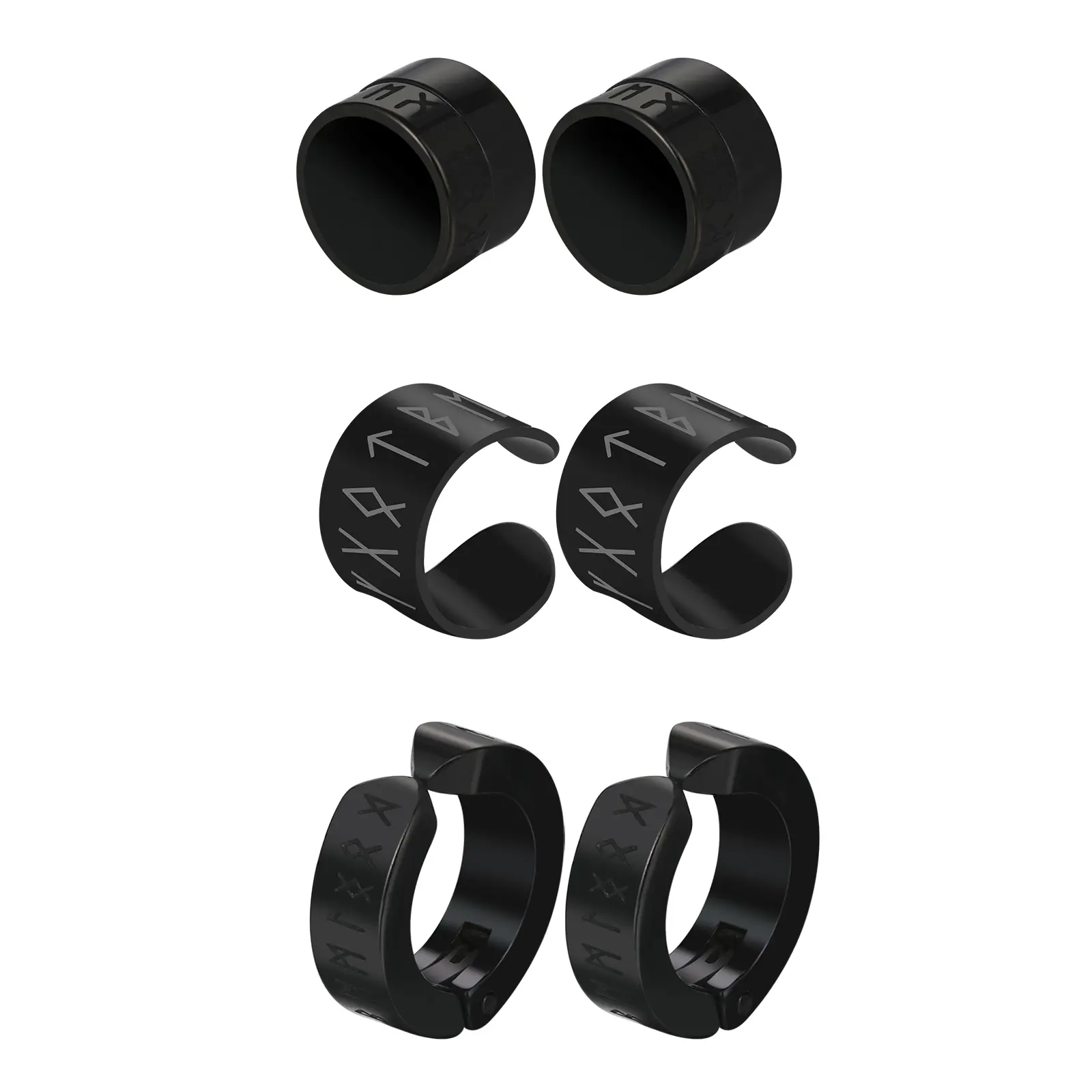 OIDEA Men's Stainless Steel Black Viking Rune Magnetic Clip-On Earrings Set - No Piercing Ear Cuff, Fake a Piercing Back Clip Earrings