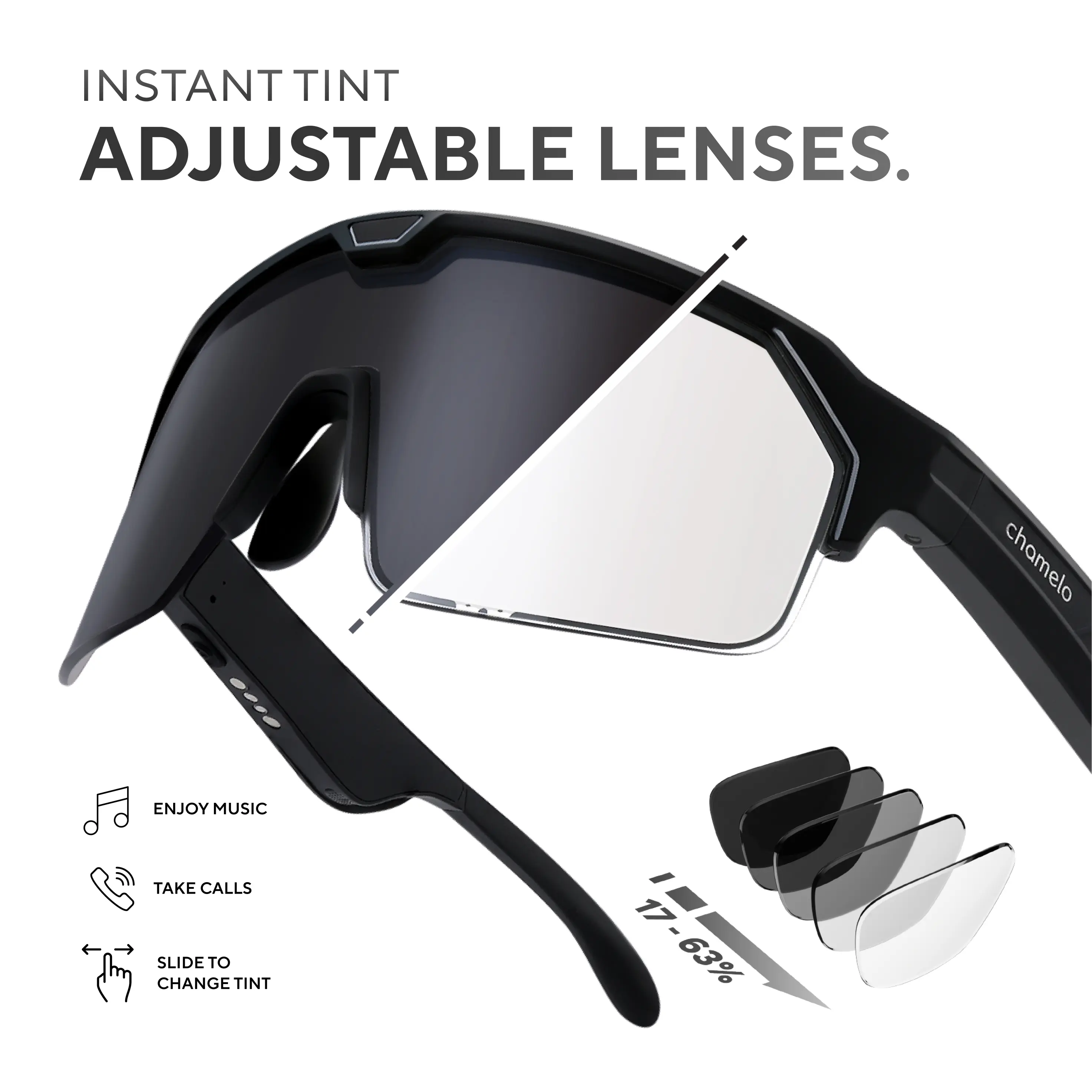 Music Shield Smart Audio Sunglasses | Tint-Adjustable Sports Eyewear (Standard + La Melaza Limited Edition)