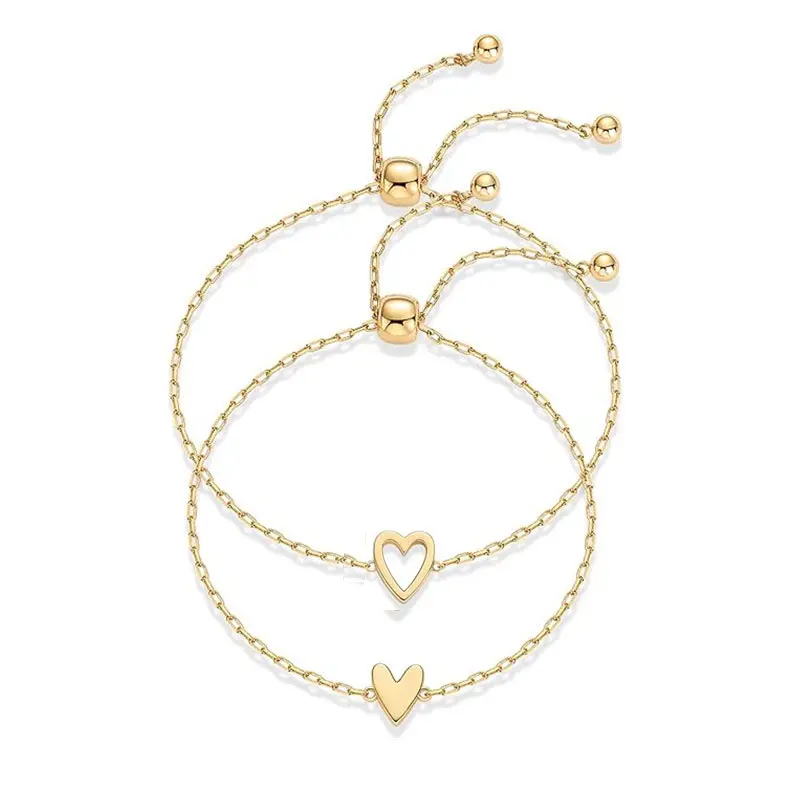 Matching Heart Bracelets for Women, Minimalist Twin Chain Metal Bracelet Set, BFF Friendship Gift Symbolizing Unity, Heart Shaped Bracelet