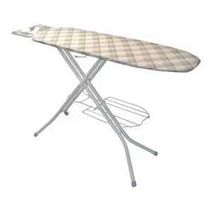 212 MAIN 38 in. Steel Frame Ironing Board with Silicone Iron Rest, Steam Vent Pad, Plaid Cover, and Included Accessories