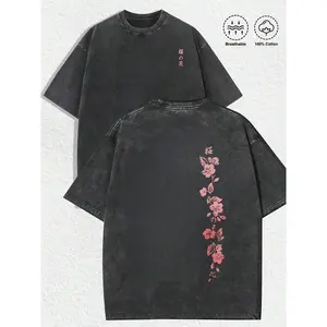 Japanese Cherry Blossom Double-Sided Cherry Blossom Pattern Print. Short Sleeve Washed T-Shirt Cotton Double-Sided Washed All-Matching Fashionable Retro Batik High y2k,Vintage,Streetwear Christmas gift,Thanksgiving gift,Cyber Monday graphic tees