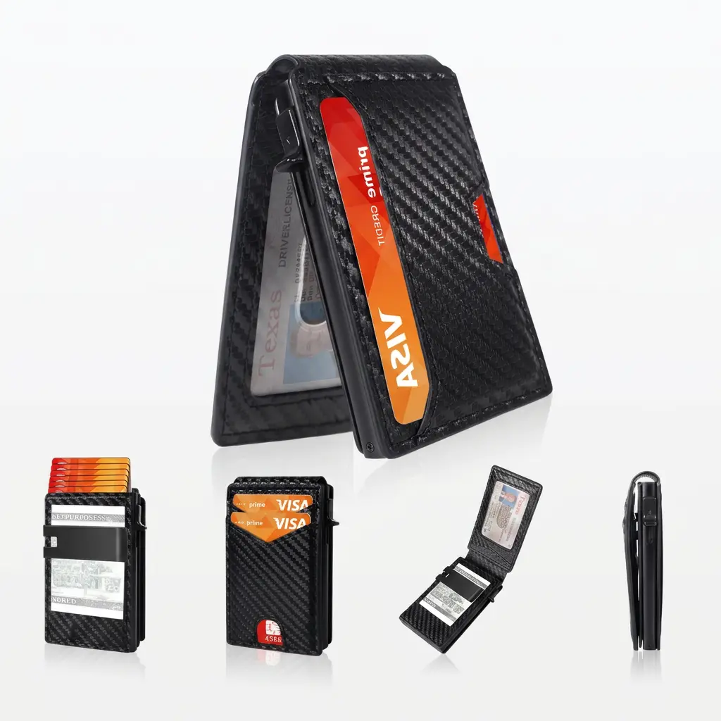 Men's  Minimalist Bifold Wallet - 1 ID Window, Pop-Up Card Holder, Money Clip, Gift Box Included - for Summer Vibes, Outdoor Fun,father'sdaygifts fall men metal magic
