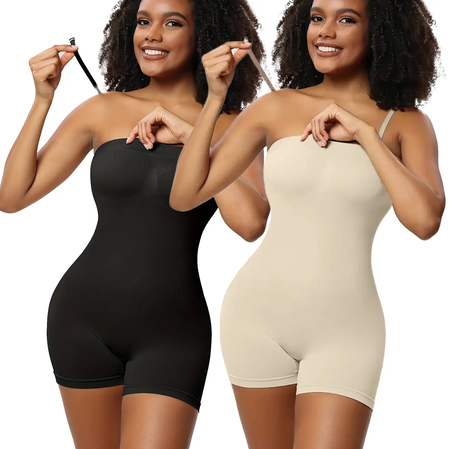 Women's Shaper Bodysuit - Strapless High Stretch Basic Tummy Control Shortie with Detachable-Adjustable Spaghetti Strap, Strap Adjuster, Belly Coverage Casual Tank Top Undergarment for Dresses (Tips: Size Down for More Compression)
