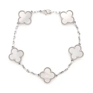Pre-owned Van Cleef & Arpels Vintage Alhambra 5 Motifs Bracelet 18K White Gold and Mother of Pearl by Rebag